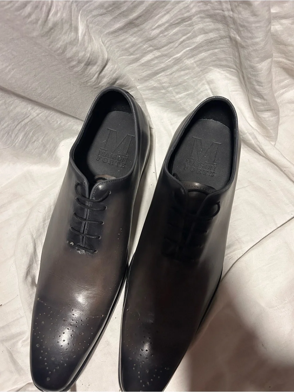 Maison Forte Classic Men’s Black/Gray Leather Oxford Dress Shoes 13